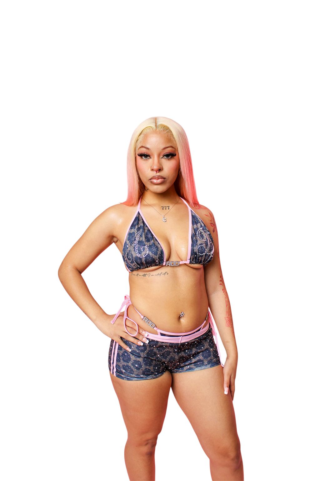 Cheetah Print Rhinestone Bikini Shorts