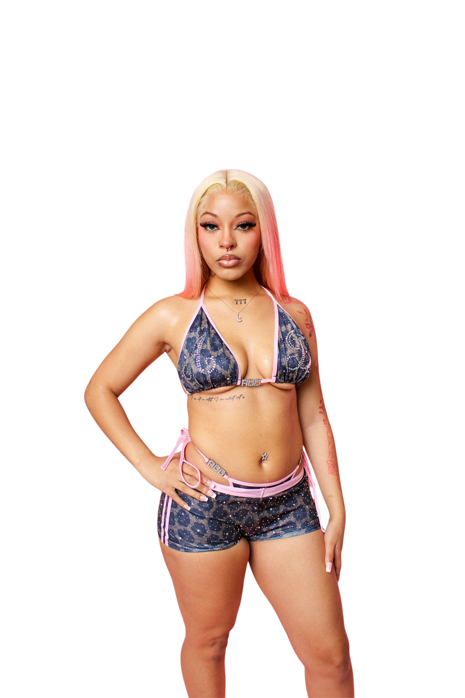 Cheetah Print Rhinestone Bikini Shorts