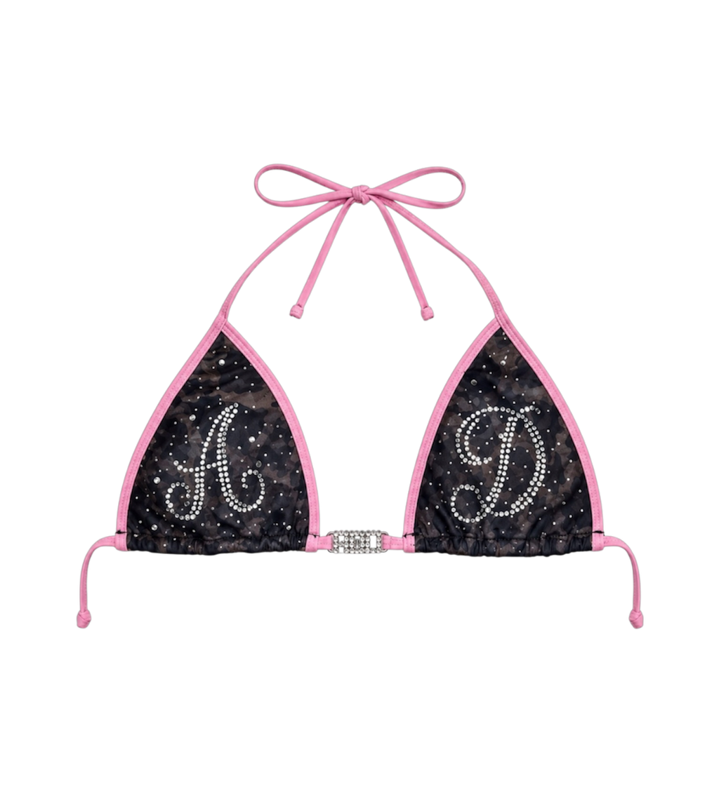 Cheetah Print Rhinestone Bikini Top