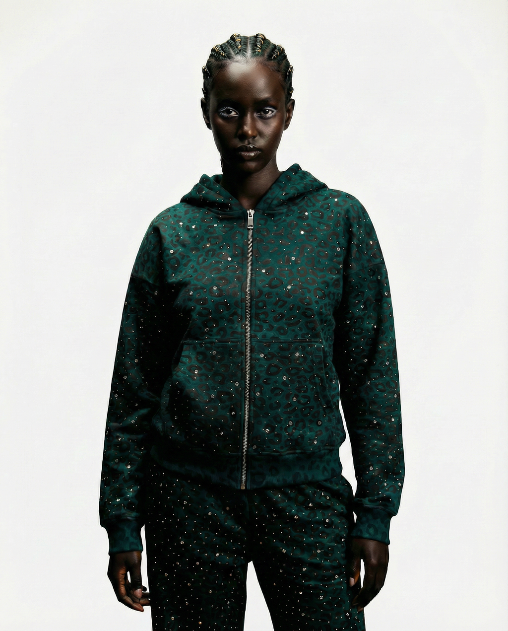 Turquoise “Stardust” Diamond Cheetah Zip-Up