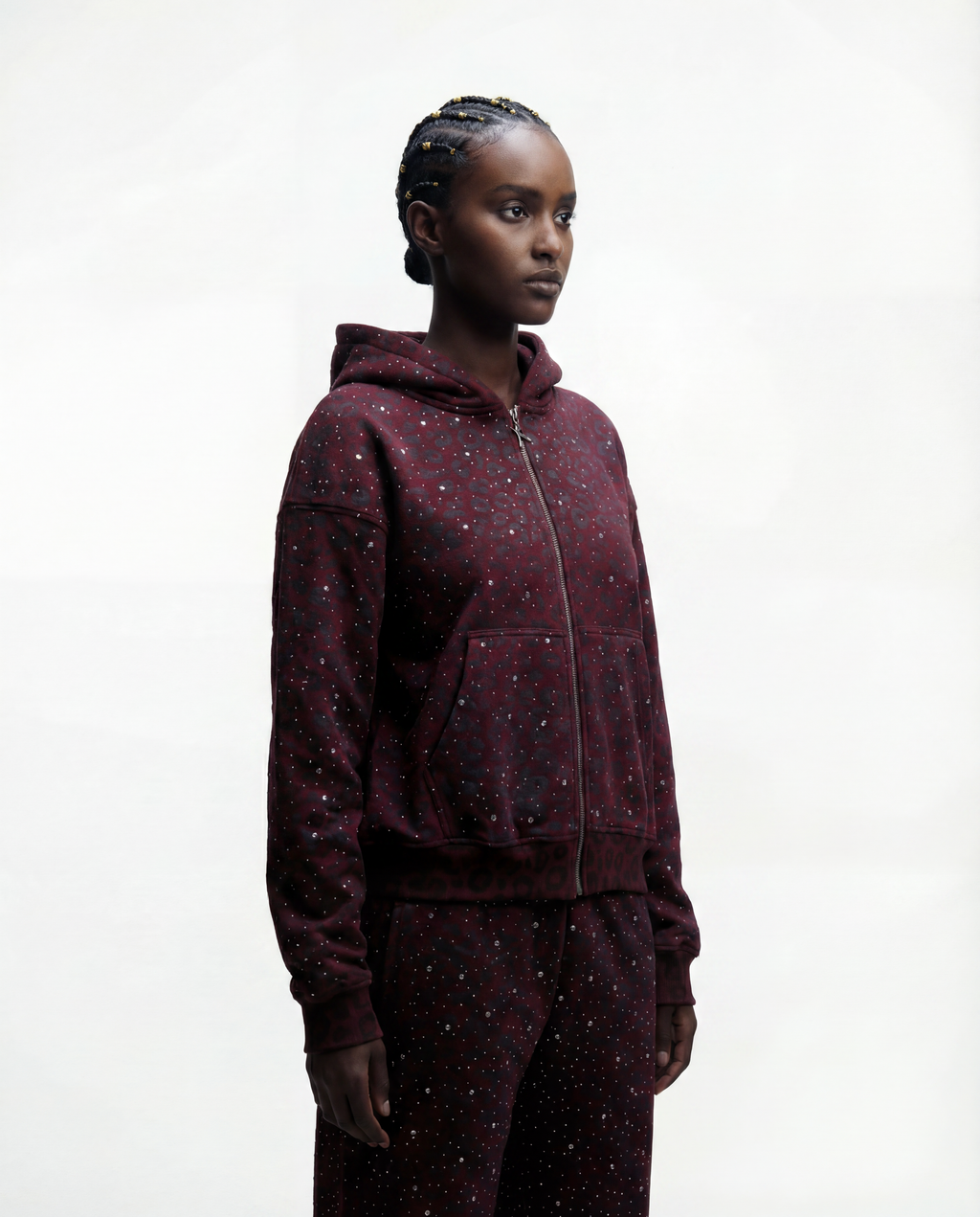 Red “Stardust” Diamond Cheetah Zip-Up