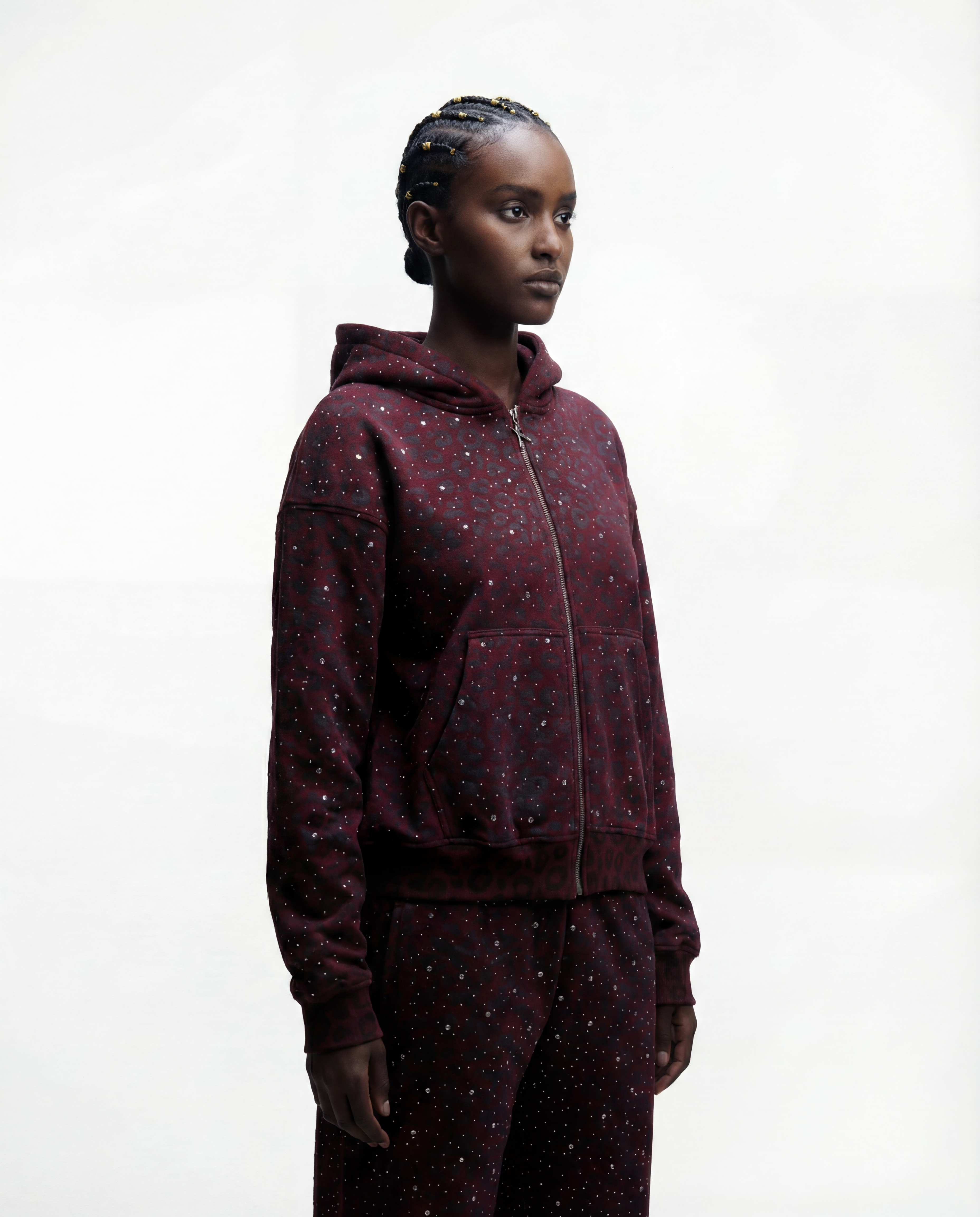 Red “Stardust” Diamond Cheetah Zip-Up