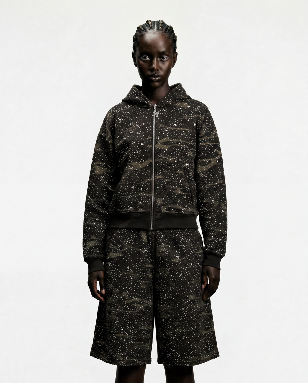 Green “Stardust” Diamond Camouflage Zip-Up