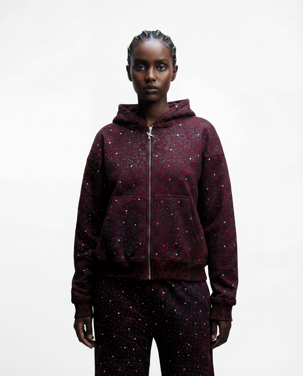 Red “Stardust” Diamond Cheetah Zip-Up