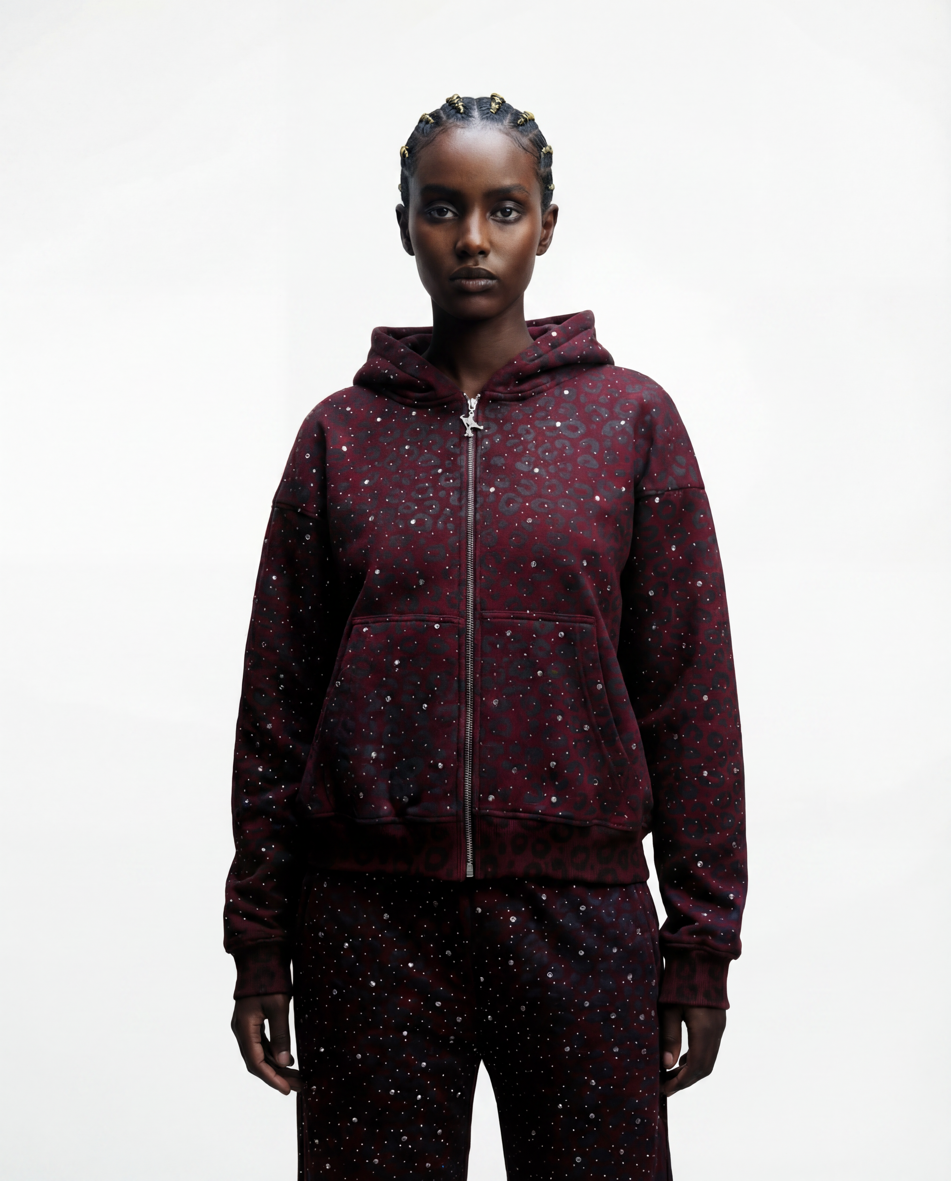 Red “Stardust” Diamond Cheetah Zip-Up