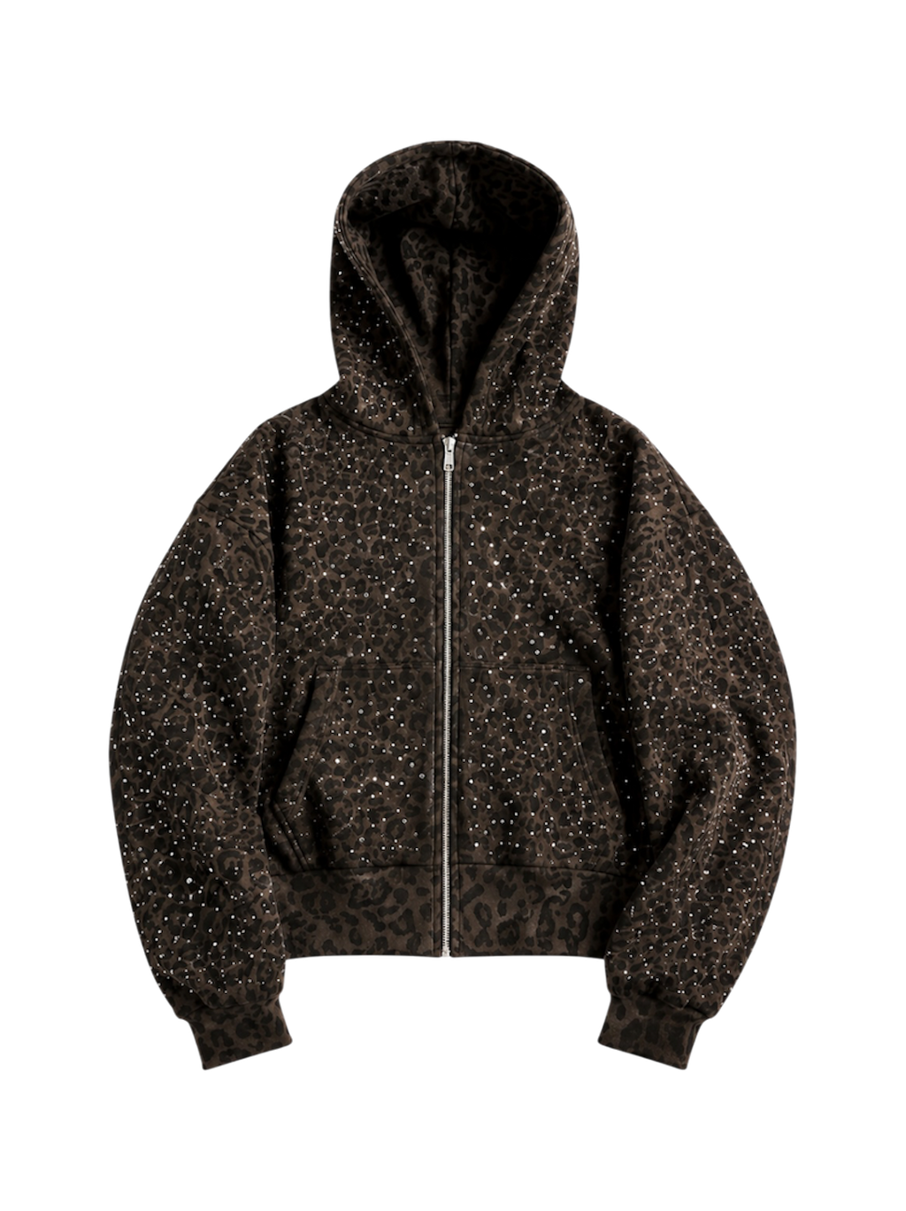 Brown “Stardust” Diamond Cheetah Zip-Up