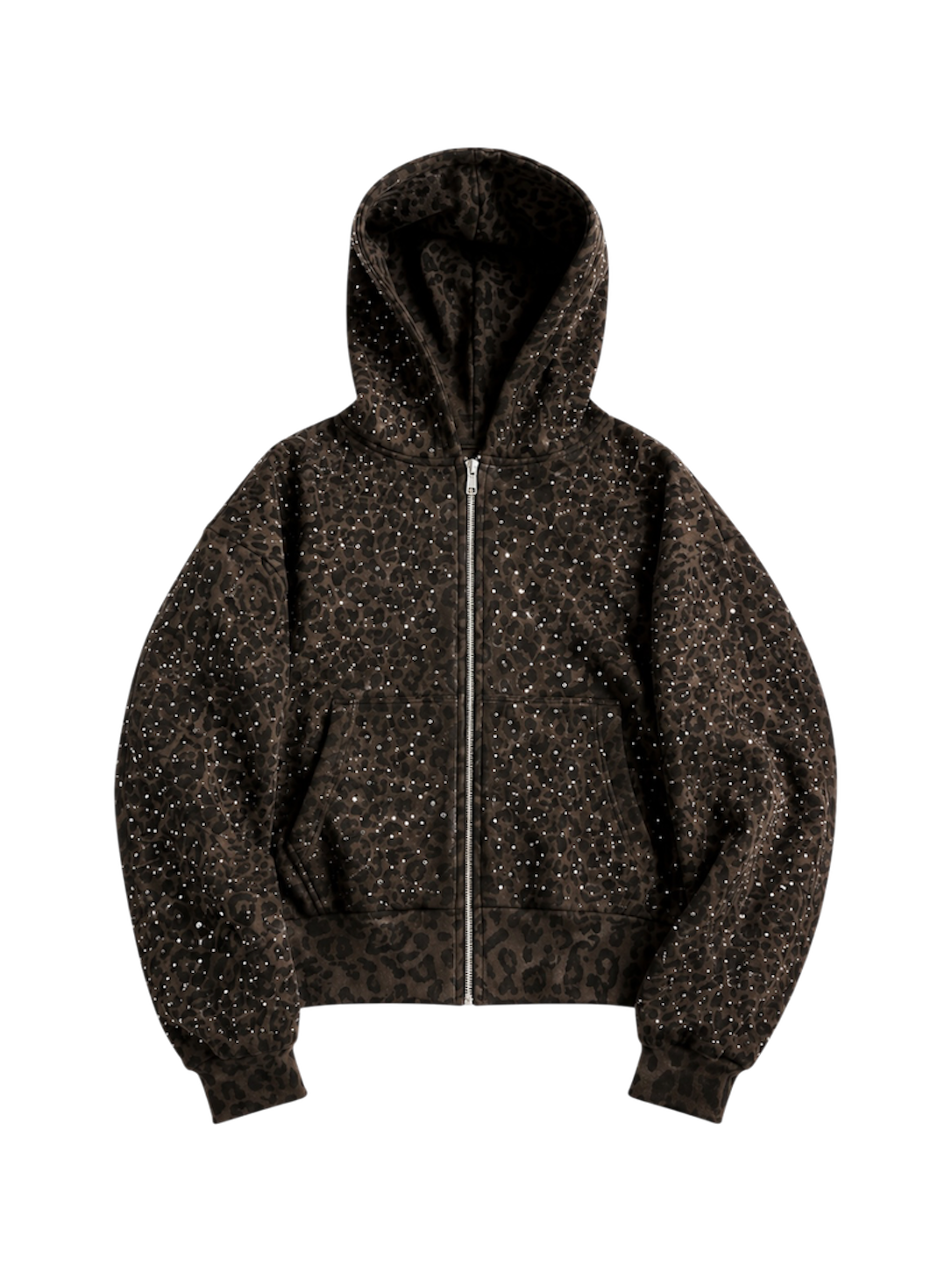Brown “Stardust” Diamond Cheetah Zip-Up