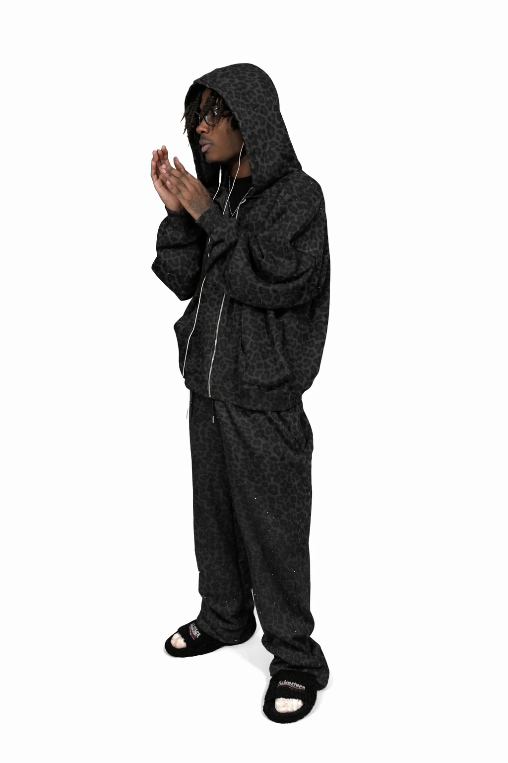 Black “Stardust” Diamond Cheetah Zip-Up
