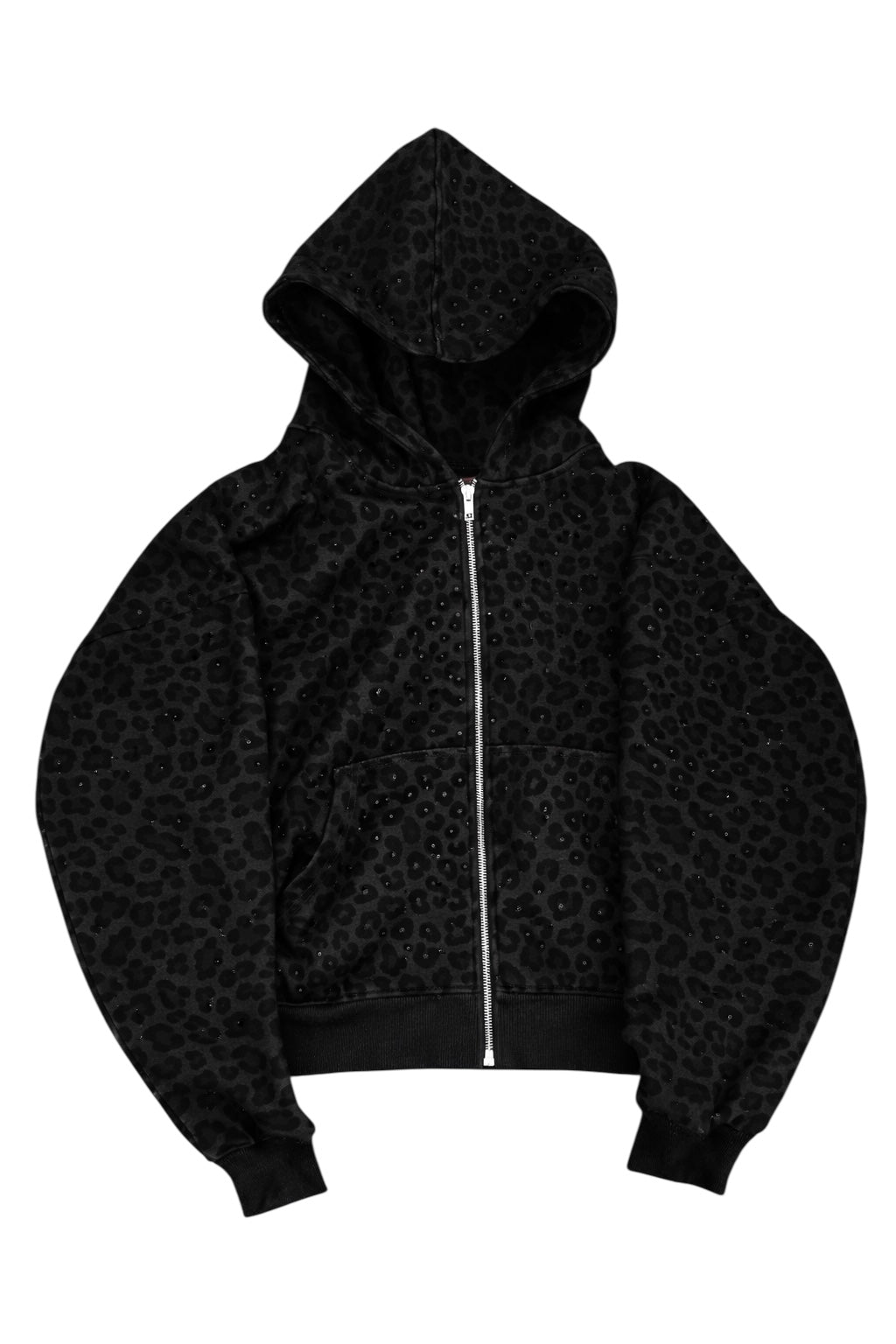 Black “Stardust” Diamond Cheetah Zip-Up