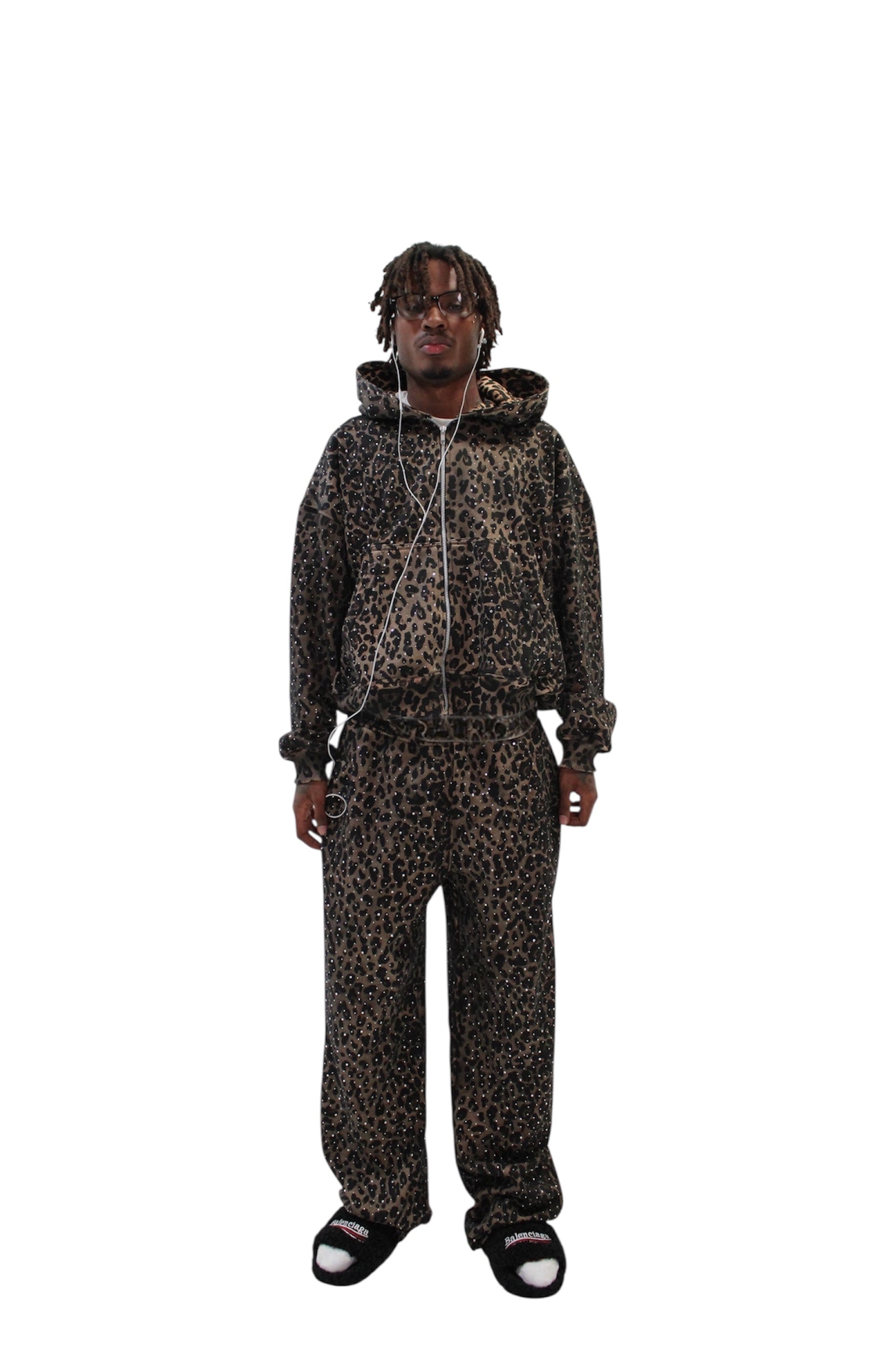 Brown “Stardust” Diamond Cheetah Zip-Up