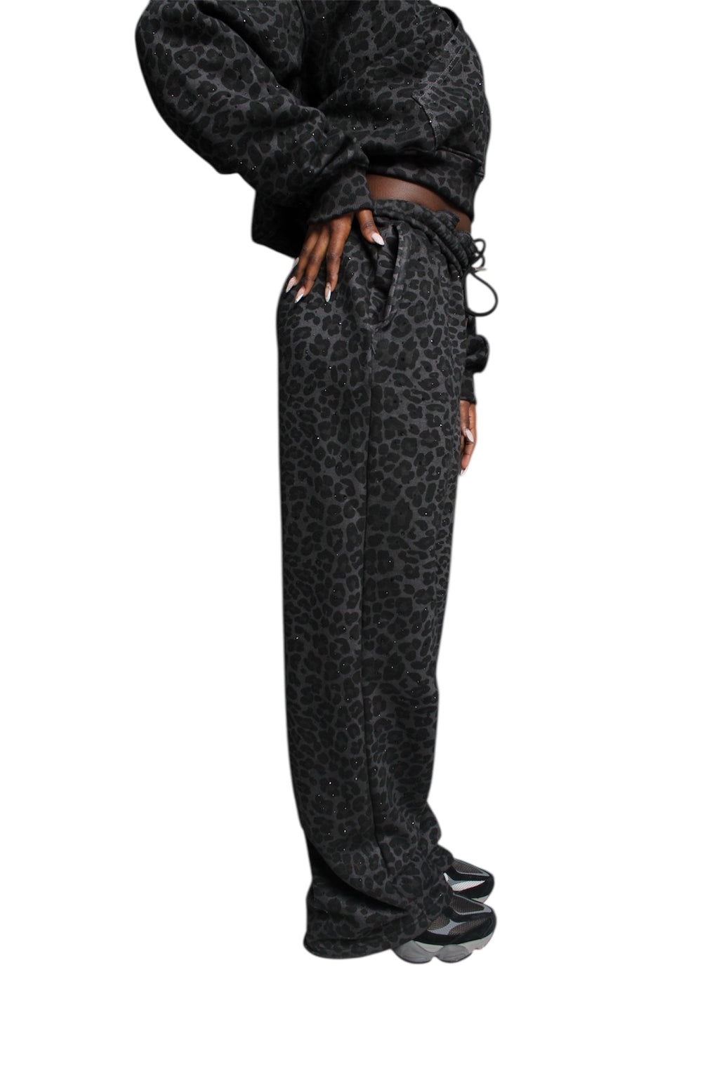 Black “Stardust” Diamond Cheetah Sweatpants
