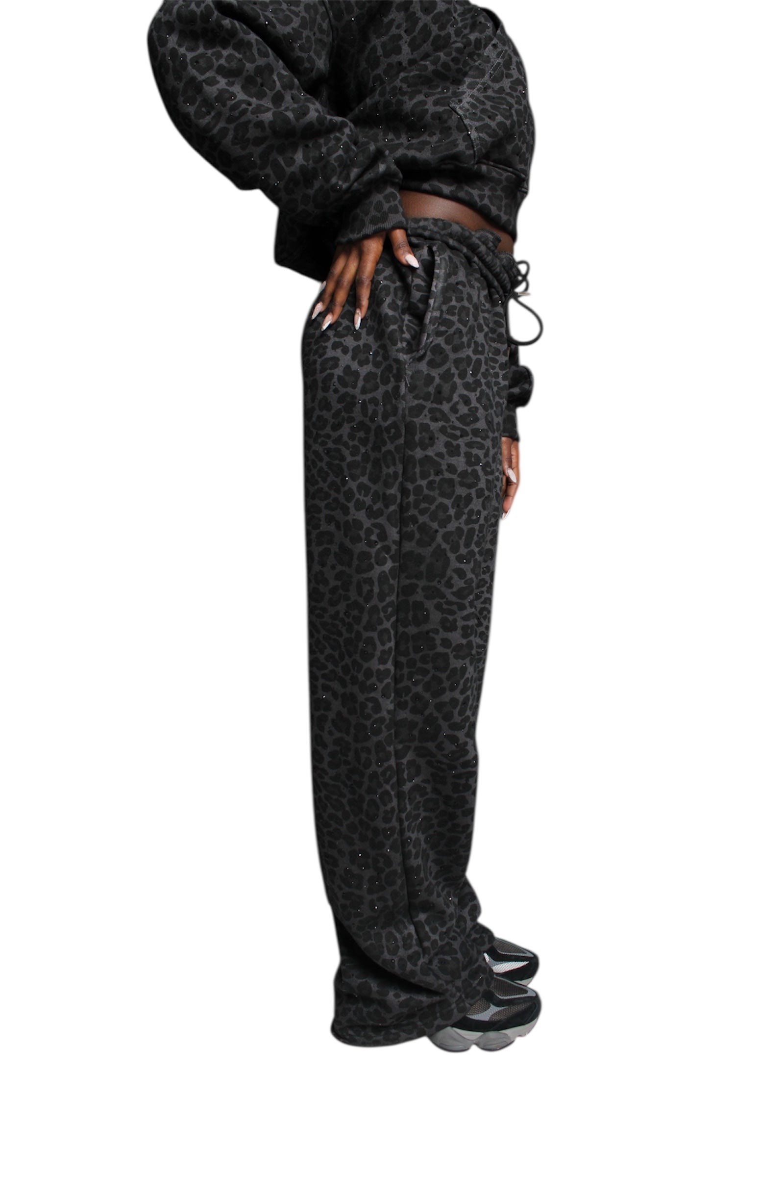 Black “Stardust” Diamond Cheetah Sweatpants
