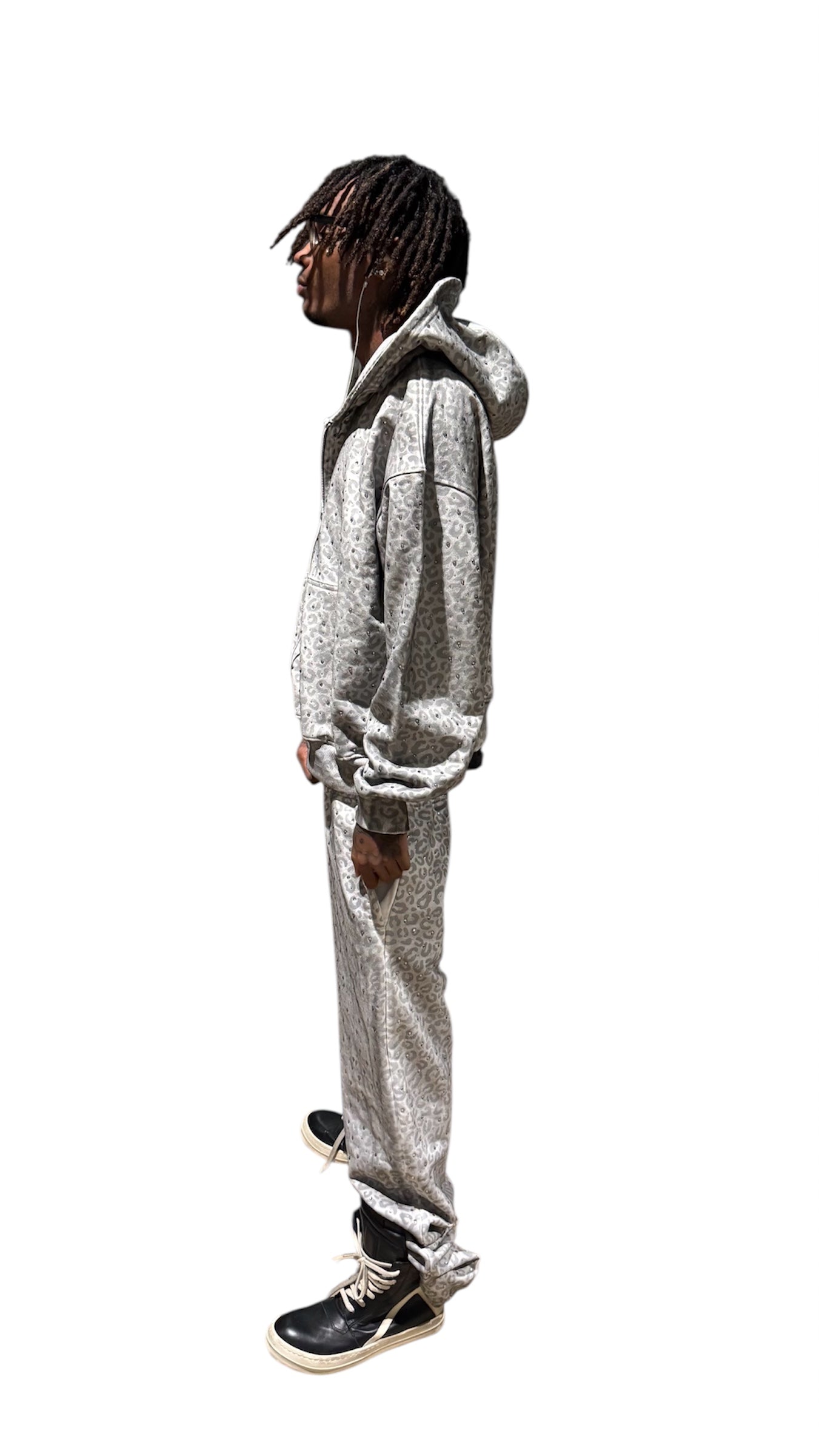 White “Stardust” Diamond Cheetah Zip-Up